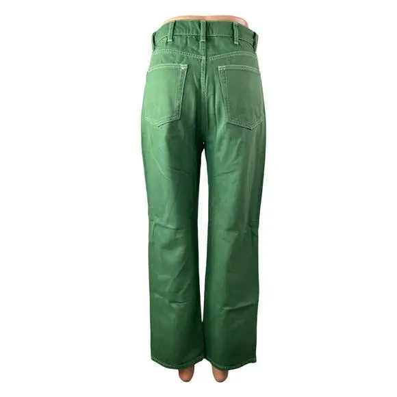 Reformation Jeans Green High Rise Barrel Wide Leg Carpenter Denim Jeans Pants 26